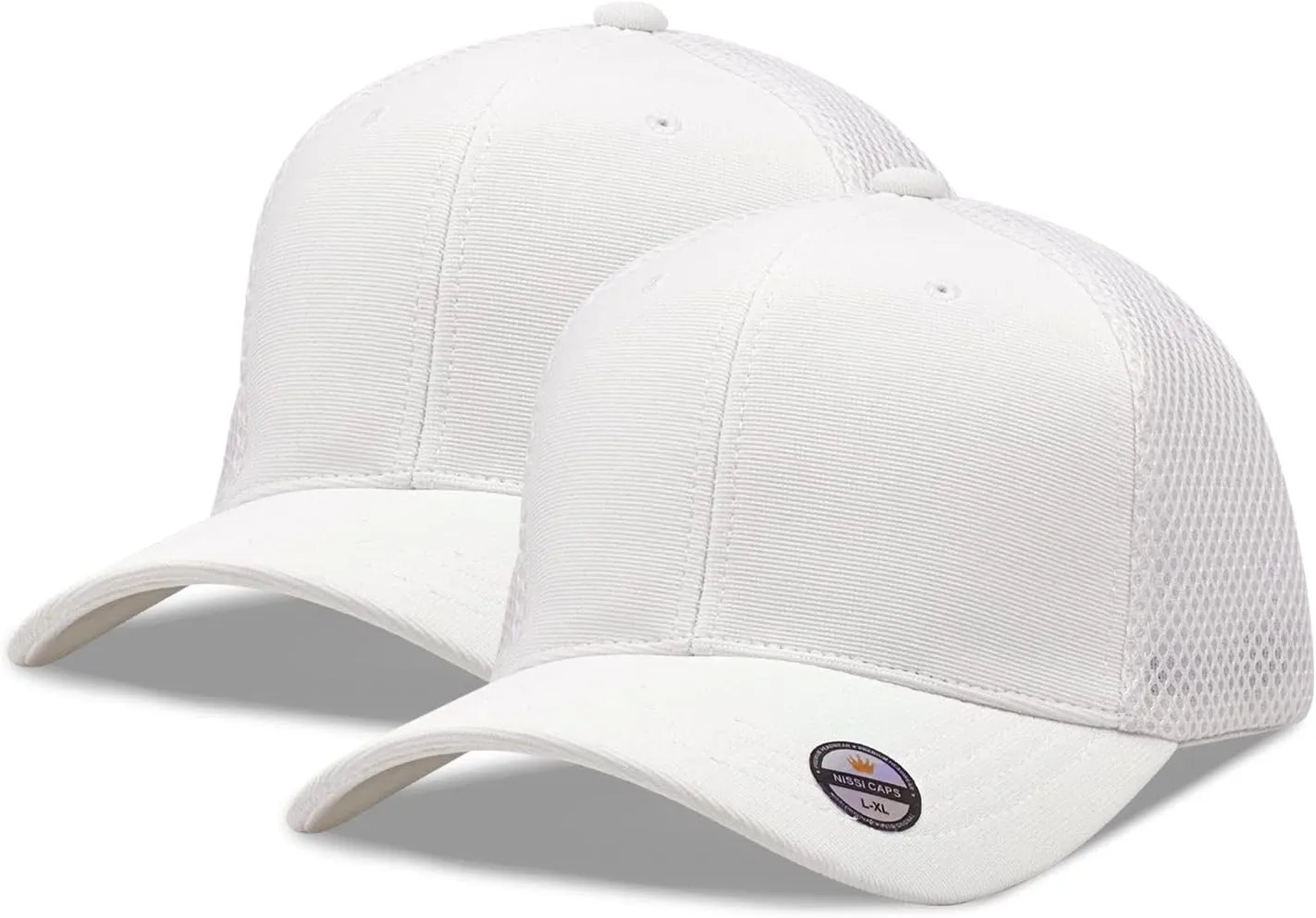 [2 Pack] Hybrid Stretch-Fitted Trucker Cap, Baseball Cap with Air Mesh