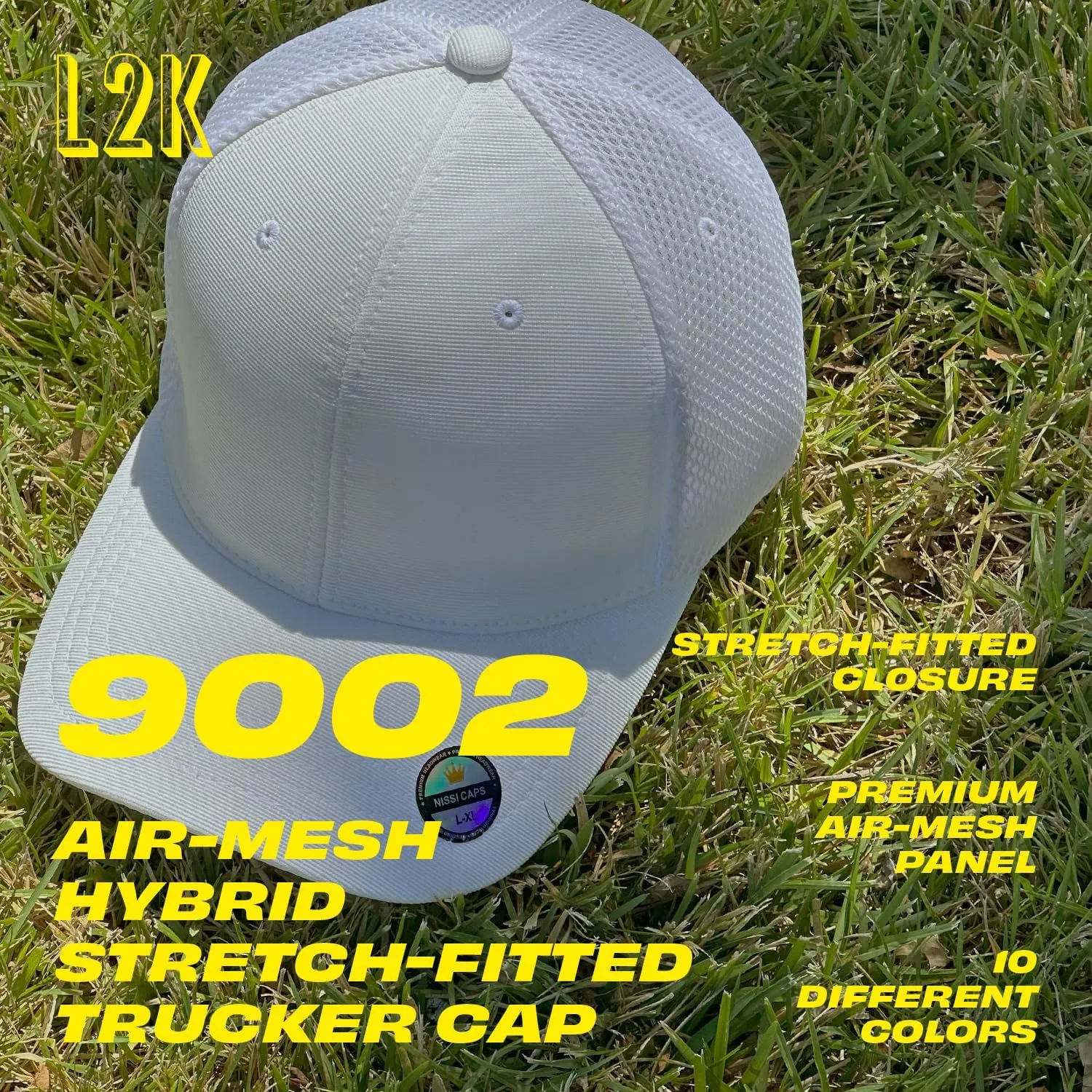 [2 Pack] Hybrid Stretch-Fitted Trucker Cap, Baseball Cap with Air Mesh