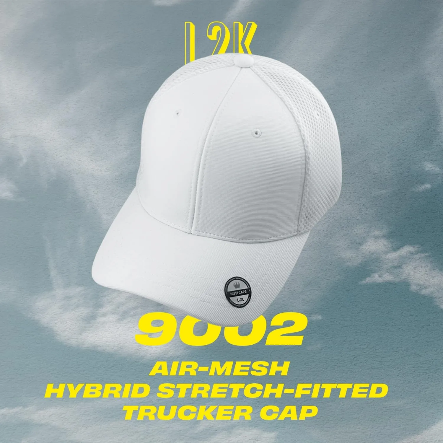 [2 Pack] Hybrid Stretch-Fitted Trucker Cap, Baseball Cap with Air Mesh