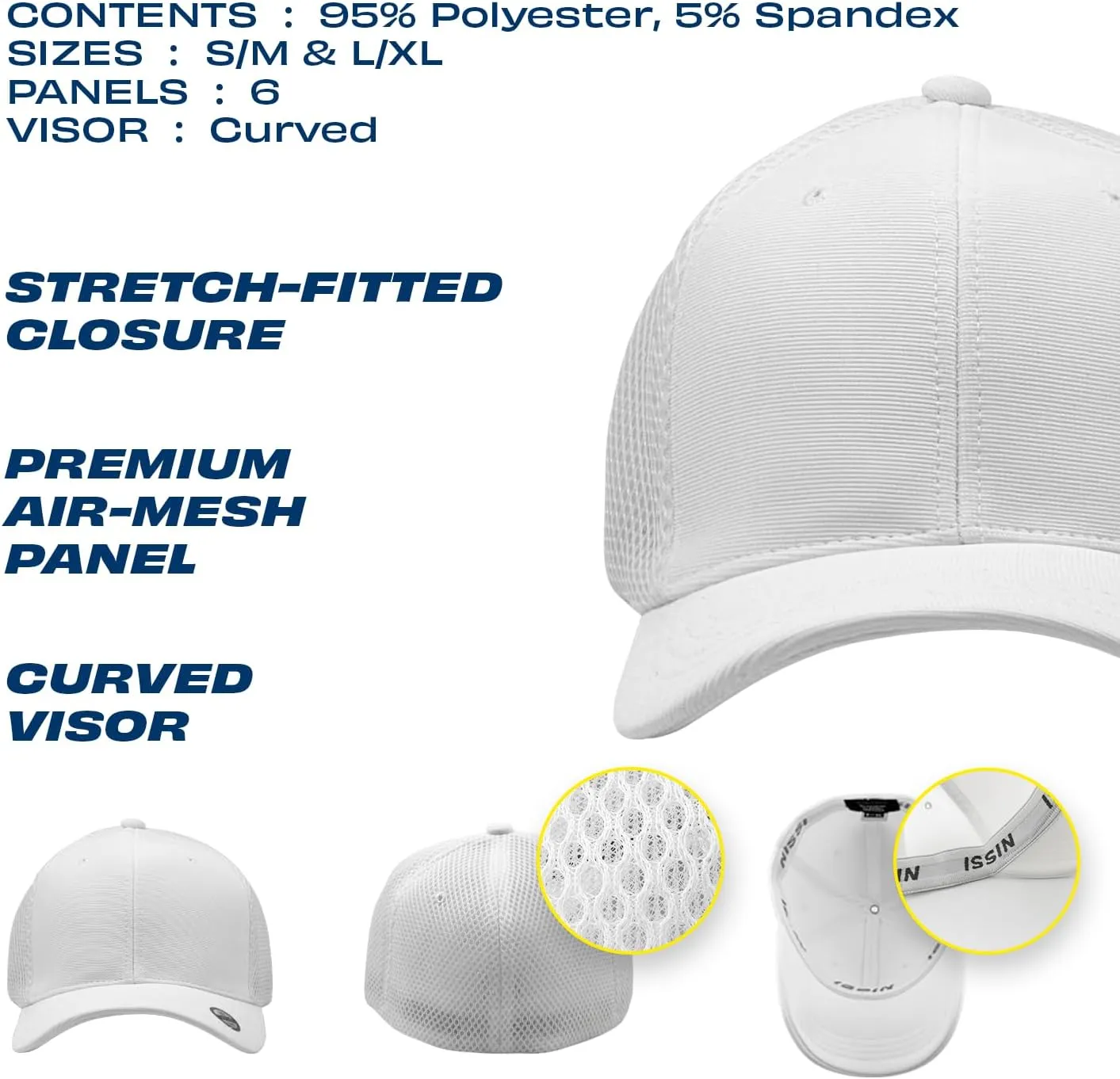 [2 Pack] Hybrid Stretch-Fitted Trucker Cap, Baseball Cap with Air Mesh