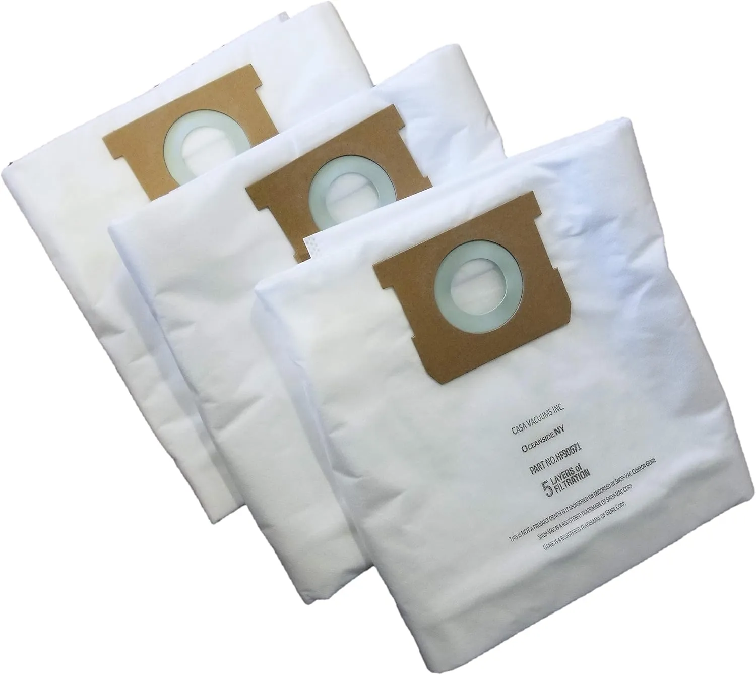 3 HEPA Bags Compatible with Shop Vac 5-8 Gallon Units, Replaces Part #'s Type H High Efficiency 90671 9067100 & Type E 90661 9066100, Craftsman 38767