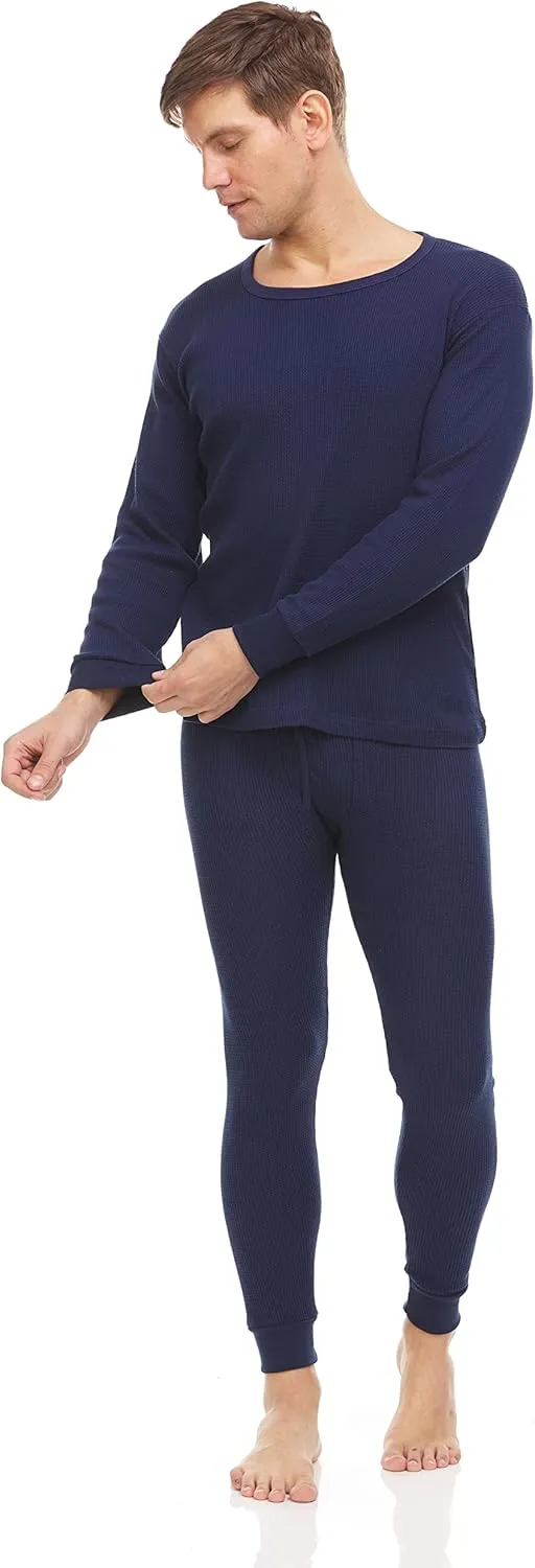 3 Pack of 2pc Thermal Sets for Men, Base Layer Long Johns Underwear, Top & Bottom, Cotton, Solid Colors
