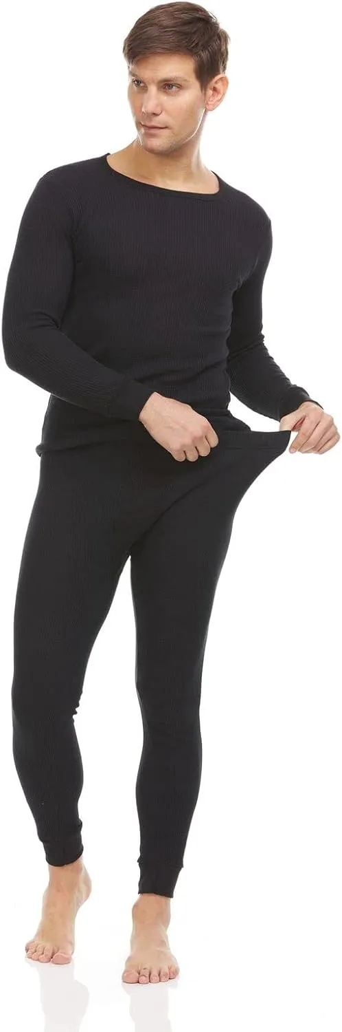 3 Pack of 2pc Thermal Sets for Men, Base Layer Long Johns Underwear, Top & Bottom, Cotton, Solid Colors