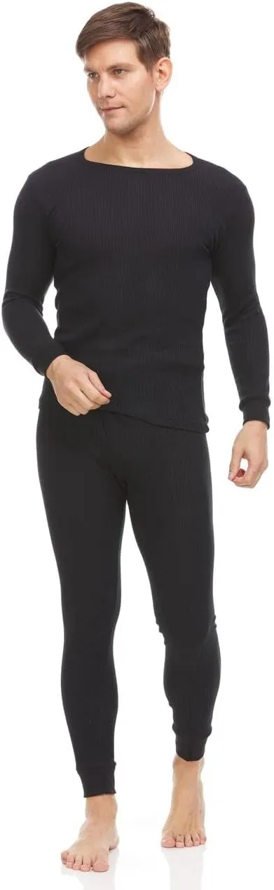 3 Pack of 2pc Thermal Sets for Men, Base Layer Long Johns Underwear, Top & Bottom, Cotton, Solid Colors