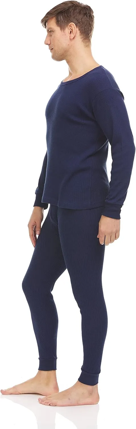 3 Pack of 2pc Thermal Sets for Men, Base Layer Long Johns Underwear, Top & Bottom, Cotton, Solid Colors
