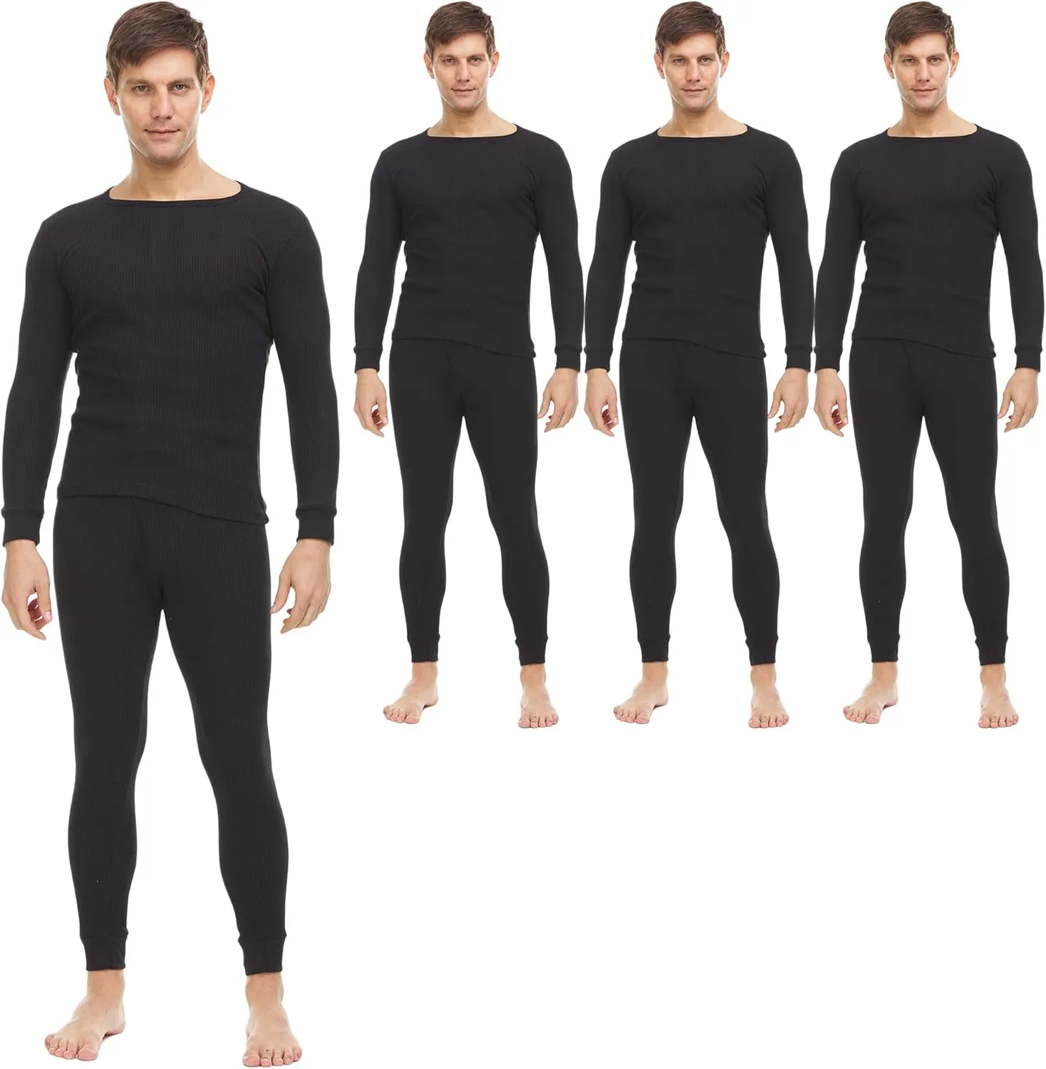 3 Pack of 2pc Thermal Sets for Men, Base Layer Long Johns Underwear, Top & Bottom, Cotton, Solid Colors