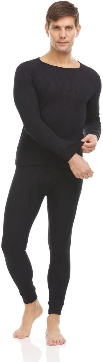 3 Pack of 2pc Thermal Sets for Men, Base Layer Long Johns Underwear, Top & Bottom, Cotton, Solid Colors