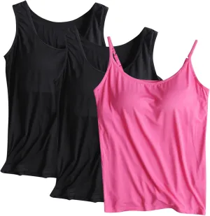 3 Pack Tank Tops with Built in Bra for Women Workout Yoga Tanks Comfort Active Vest Lounge Summer Sleeveless Shirts