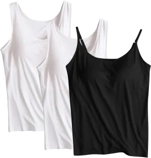 3 Pack Tank Tops with Built in Bra for Women Workout Yoga Tanks Comfort Active Vest Lounge Summer Sleeveless Shirts
