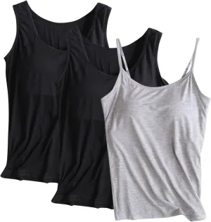 3 Pack Tank Tops with Built in Bra for Women Workout Yoga Tanks Comfort Active Vest Lounge Summer Sleeveless Shirts