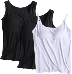 3 Pack Tank Tops with Built in Bra for Women Workout Yoga Tanks Comfort Active Vest Lounge Summer Sleeveless Shirts