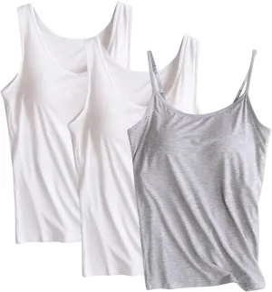 3 Pack Tank Tops with Built in Bra for Women Workout Yoga Tanks Comfort Active Vest Lounge Summer Sleeveless Shirts