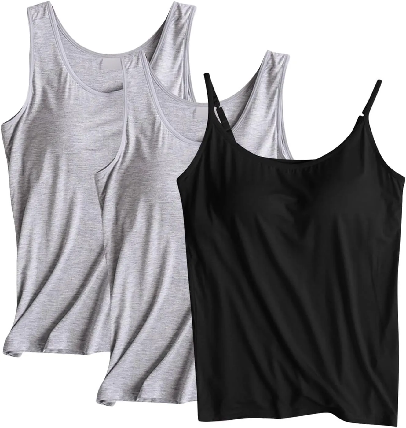 3 Pack Tank Tops with Built in Bra for Women Workout Yoga Tanks Comfort Active Vest Lounge Summer Sleeveless Shirts