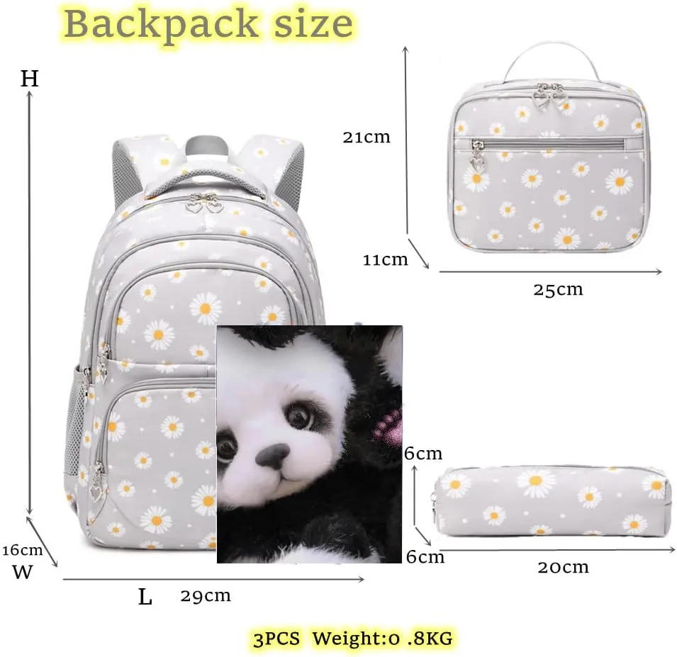 3Pcs Daisy Prints Backpack Sets Kids Bookbag Primary School Daypack Elementary Students Knapsack for Teens Girls