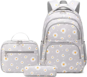 3Pcs Daisy Prints Backpack Sets Kids Bookbag Primary School Daypack Elementary Students Knapsack for Teens Girls