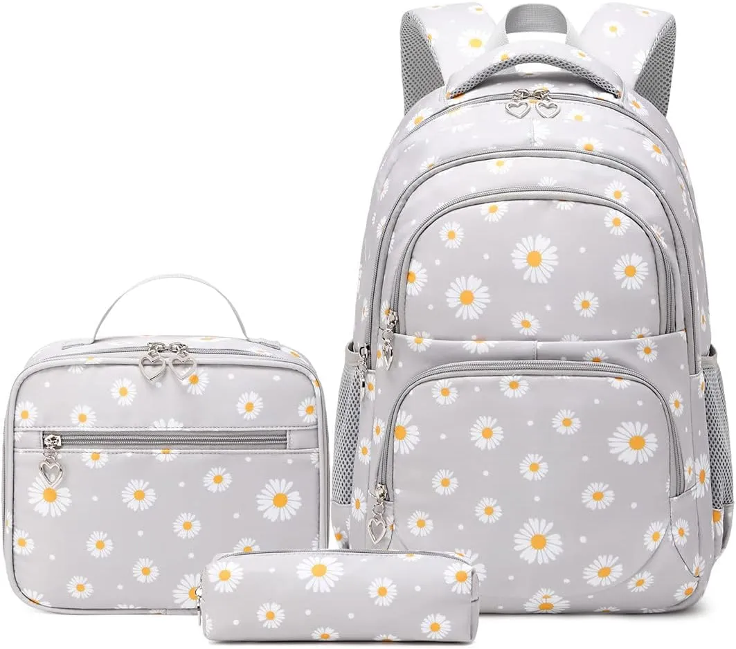 3Pcs Daisy Prints Backpack Sets Kids Bookbag Primary School Daypack Elementary Students Knapsack for Teens Girls