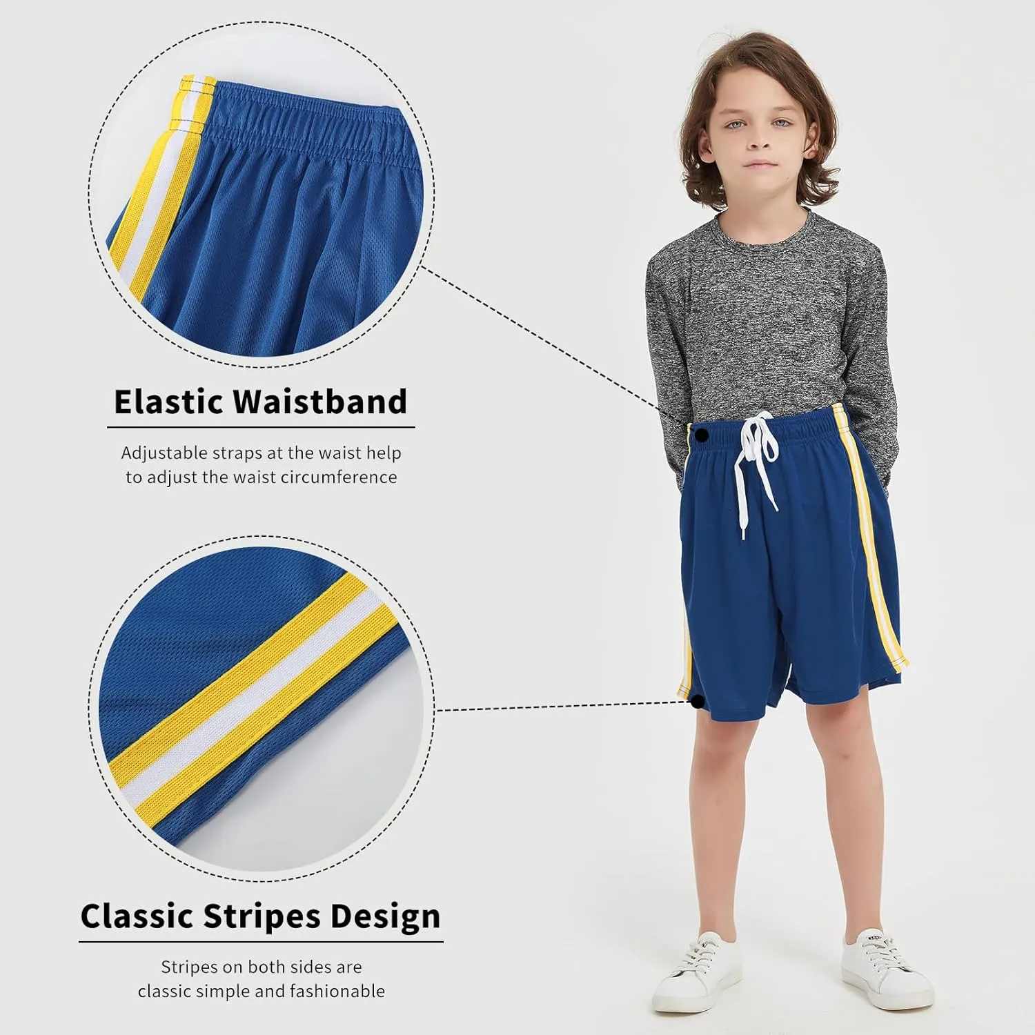 4-Pack Boys Athletic Shorts Youth Basketball Shorts Mesh Quick Dry Kids Shorts Moisture Wicking Shorts