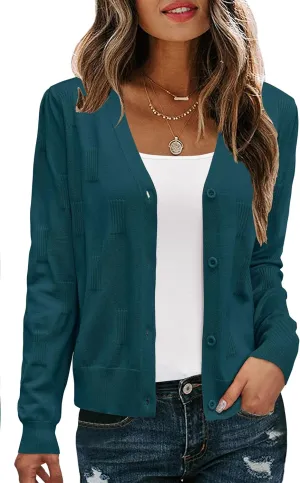 Arach&Cloz Womens Cropped Cardigan Lightweight 2025 Long Sleeve Bolero Shrug Knit Sweater Tops Cozy Clouds