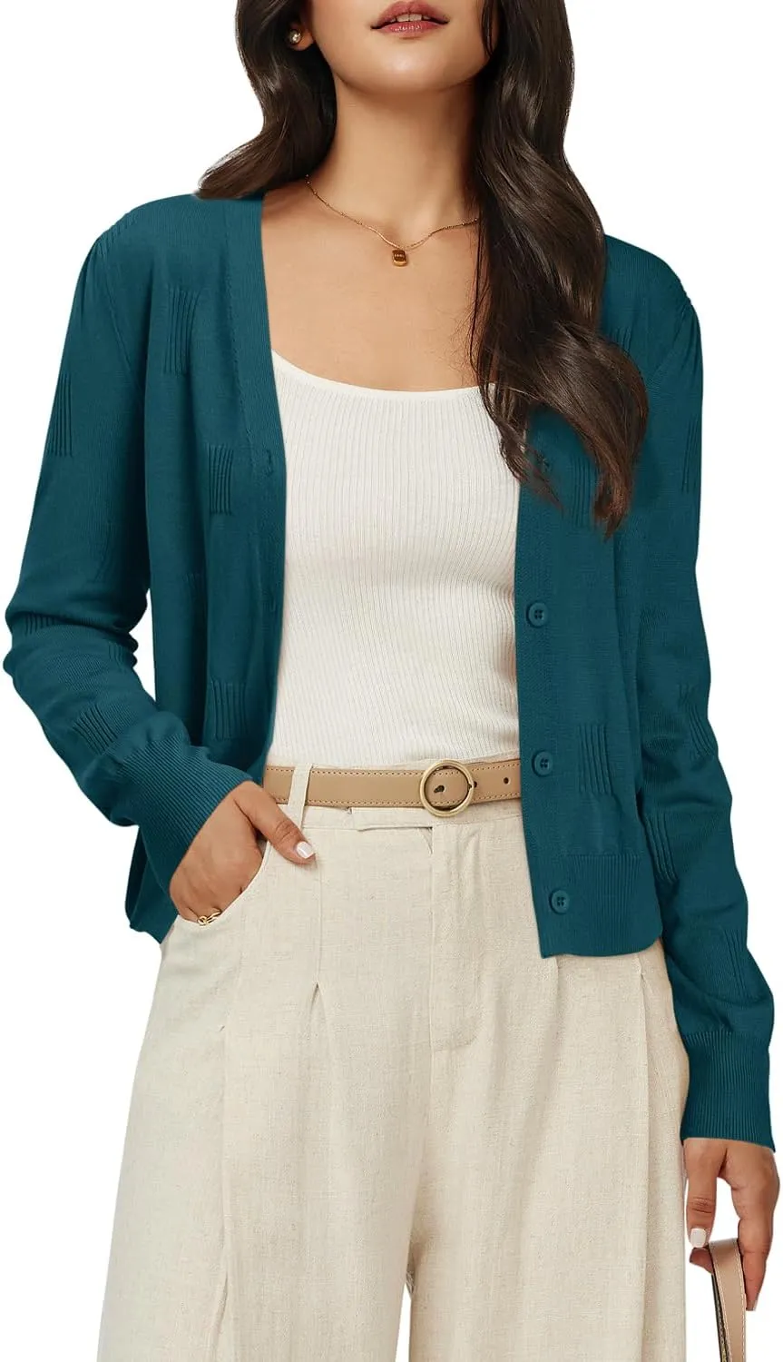 Arach&Cloz Womens Cropped Cardigan Lightweight 2025 Long Sleeve Bolero Shrug Knit Sweater Tops Cozy Clouds