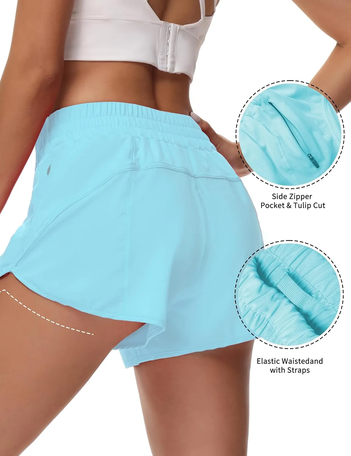 Athletic Shorts for Women Running Shorts Sporty Quick Dry Workout Shorts with Liner Zipper Pocket