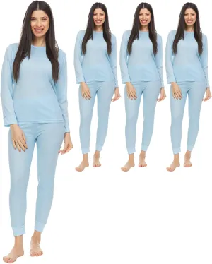 BILLIONHATS 3 Pack of 2pc Thermal Sets for Women, Base Layer Long Johns Underwear, Top & Bottom, Cotton, Solid Colors