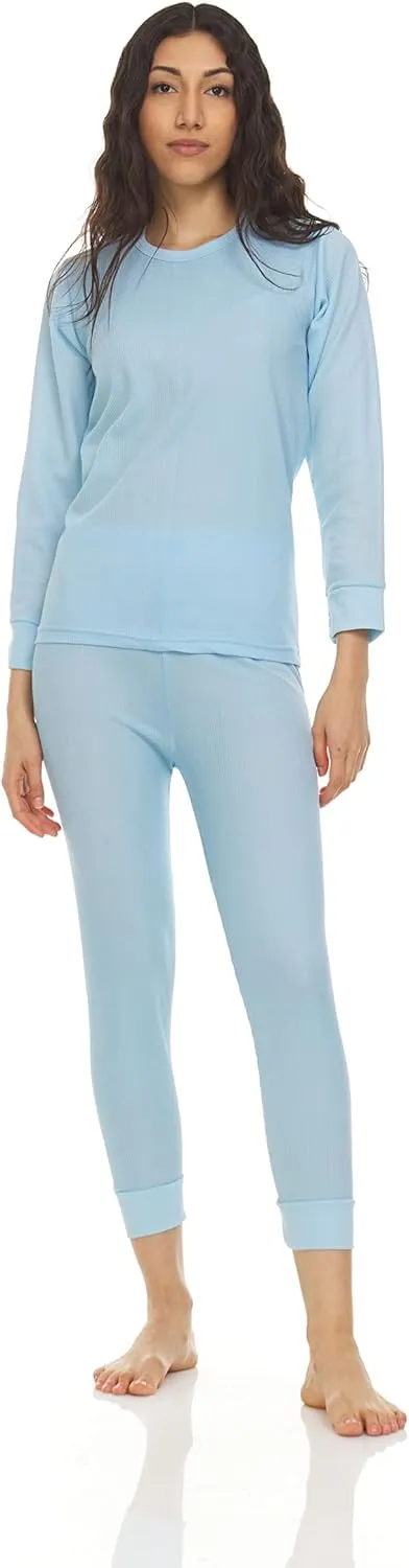 BILLIONHATS 3 Pack of 2pc Thermal Sets for Women, Base Layer Long Johns Underwear, Top & Bottom, Cotton, Solid Colors