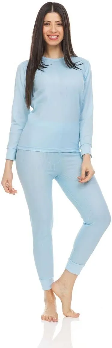 BILLIONHATS 3 Pack of 2pc Thermal Sets for Women, Base Layer Long Johns Underwear, Top & Bottom, Cotton, Solid Colors