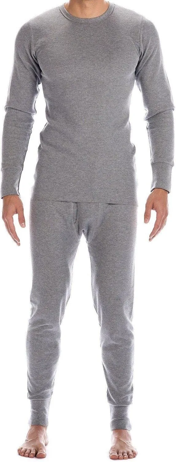 BILLIONHATS 6 Pack of 2pc Thermal Sets for Men, Base Layer Long Johns Underwear, Top & Bottom, Cotton, Solid Colors