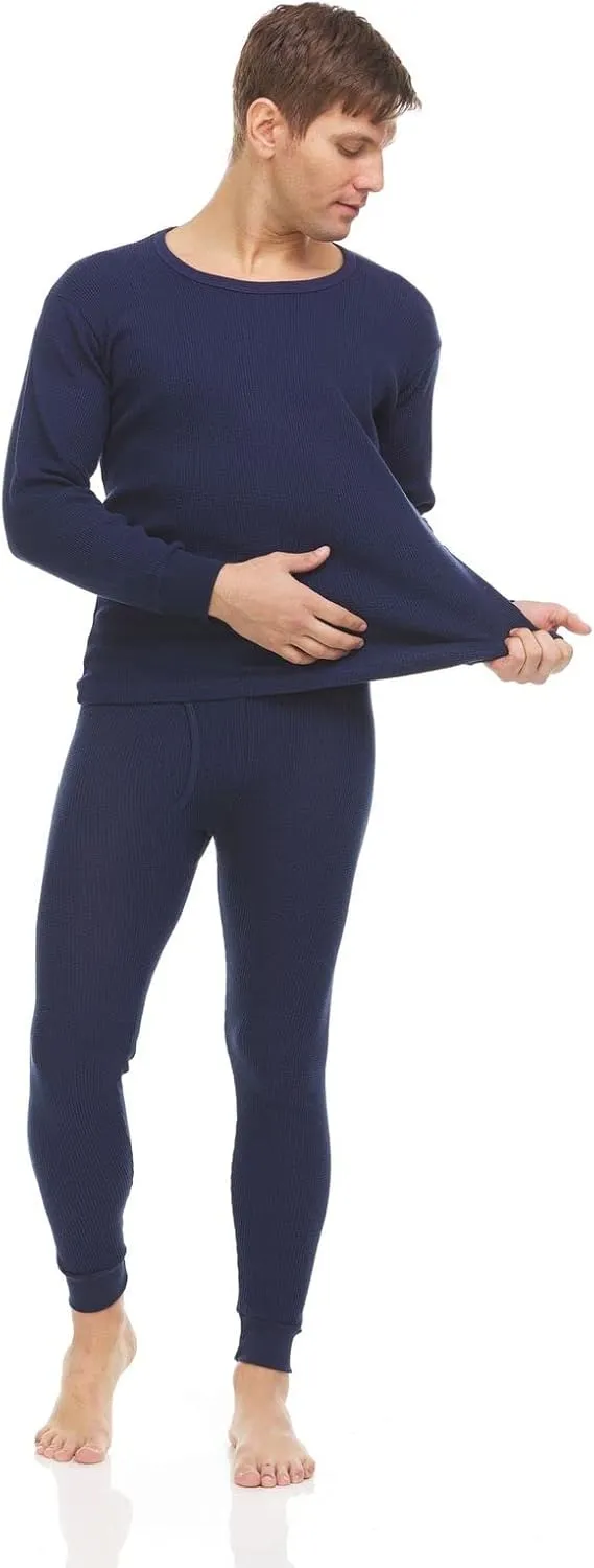 BILLIONHATS 6 Pack of 2pc Thermal Sets for Men, Base Layer Long Johns Underwear, Top & Bottom, Cotton, Solid Colors