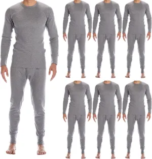 BILLIONHATS 6 Pack of 2pc Thermal Sets for Men, Base Layer Long Johns Underwear, Top & Bottom, Cotton, Solid Colors