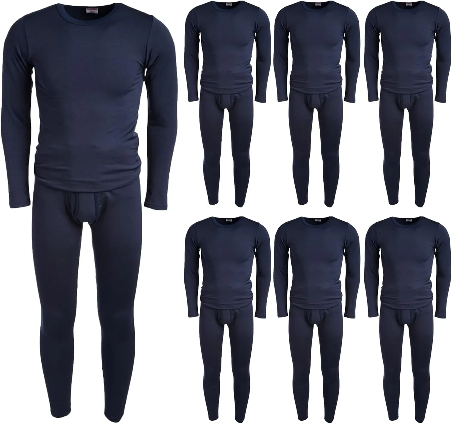 BILLIONHATS 6 Pack of 2pc Thermal Sets for Men, Base Layer Long Johns Underwear, Top & Bottom, Cotton, Solid Colors