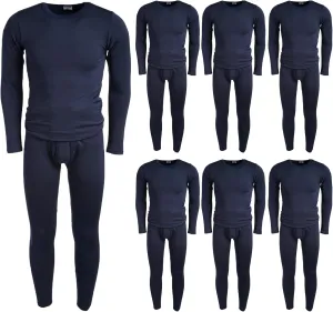 BILLIONHATS 6 Pack of 2pc Thermal Sets for Men, Base Layer Long Johns Underwear, Top & Bottom, Cotton, Solid Colors