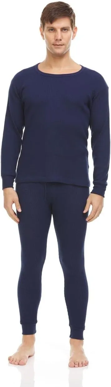 BILLIONHATS 6 Pack of 2pc Thermal Sets for Men, Base Layer Long Johns Underwear, Top & Bottom, Cotton, Solid Colors