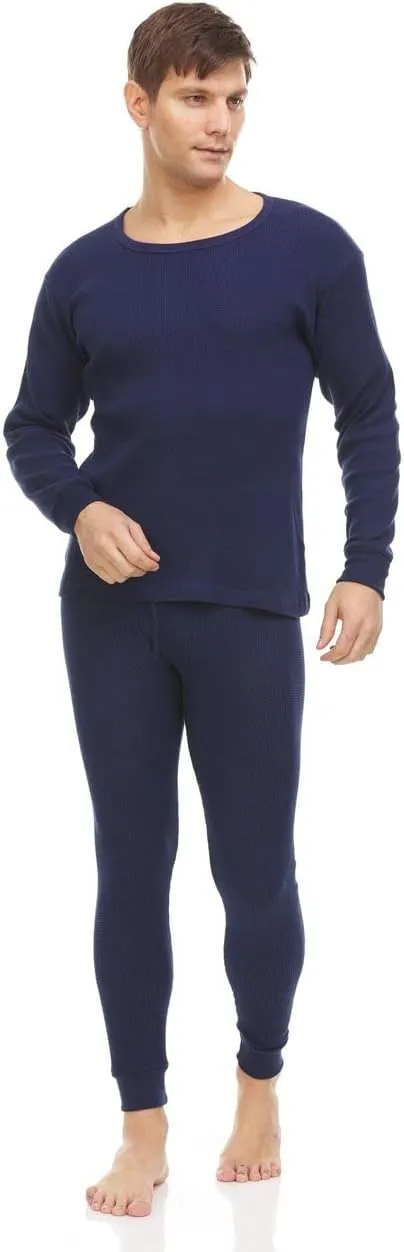 BILLIONHATS 6 Pack of 2pc Thermal Sets for Men, Base Layer Long Johns Underwear, Top & Bottom, Cotton, Solid Colors