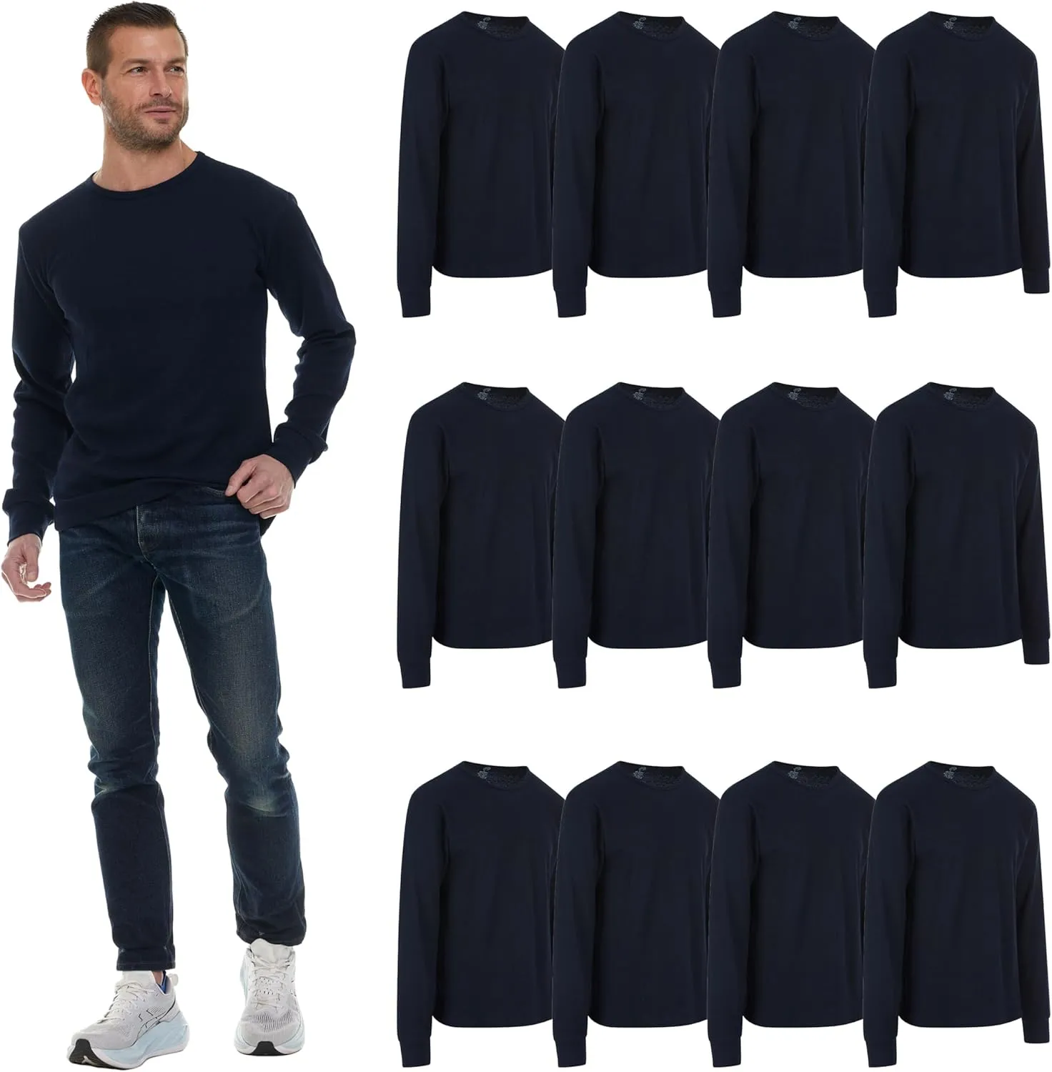 BILLIONHATS Thermal Shirts for Men, Base Layer Tops Bulk Wholesale, Cotton, Solid Colors, Shelter Donations