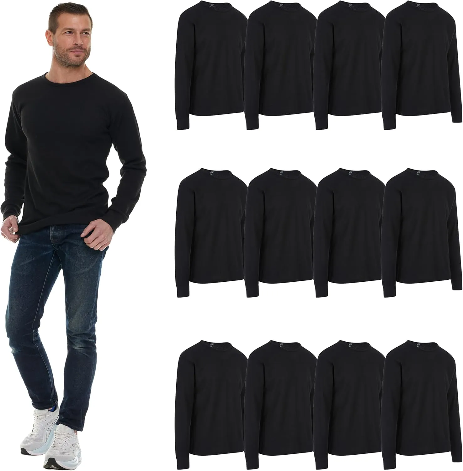 BILLIONHATS Thermal Shirts for Men, Base Layer Tops Bulk Wholesale, Cotton, Solid Colors, Shelter Donations