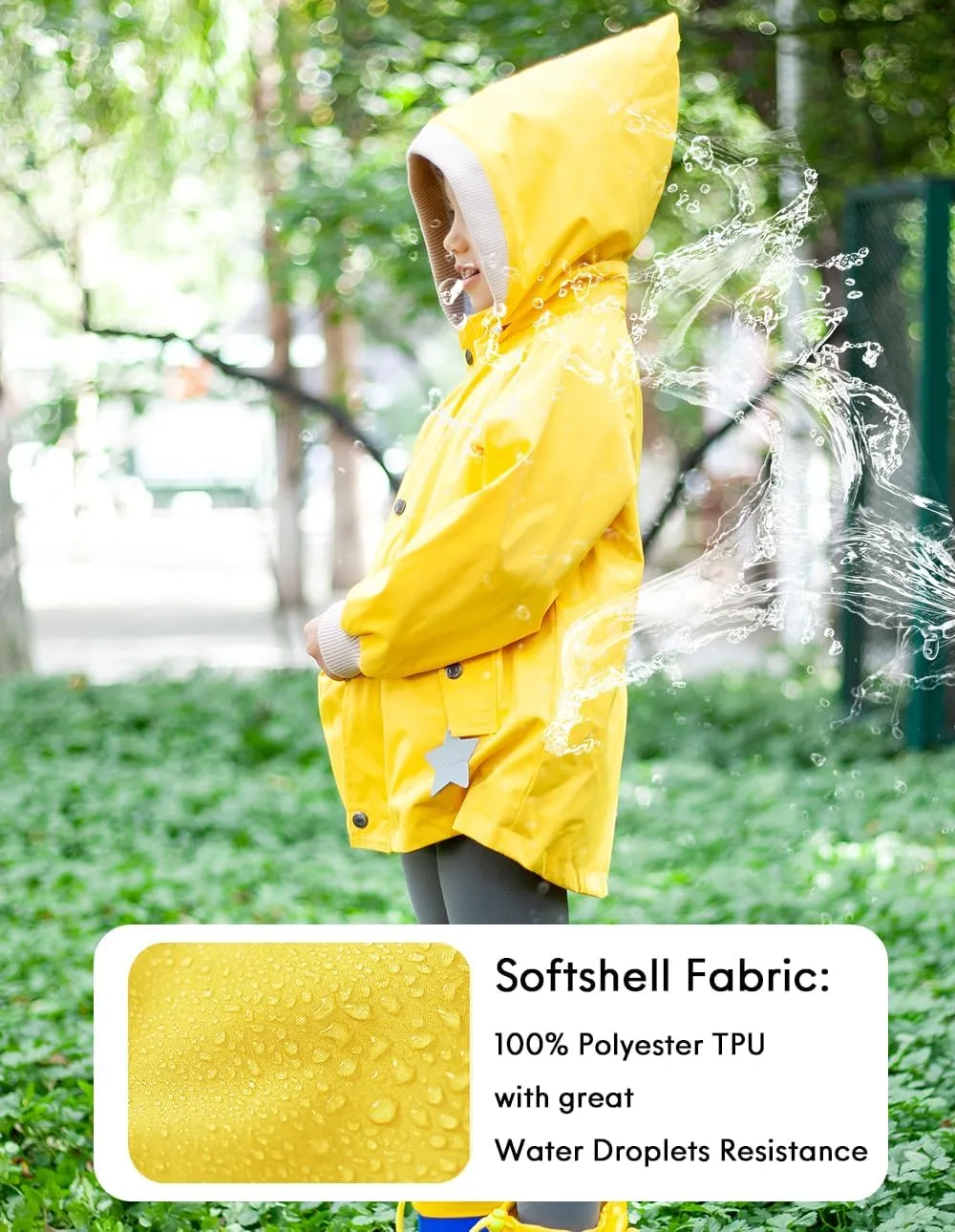 BINIDUCKLING Kids Rain Jacket Toddler Raincoat Girls Boys Spring Jacket 2-8 Years
