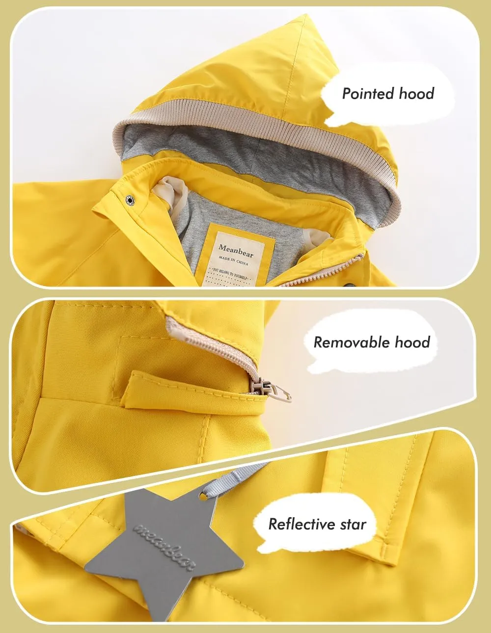 BINIDUCKLING Kids Rain Jacket Toddler Raincoat Girls Boys Spring Jacket 2-8 Years