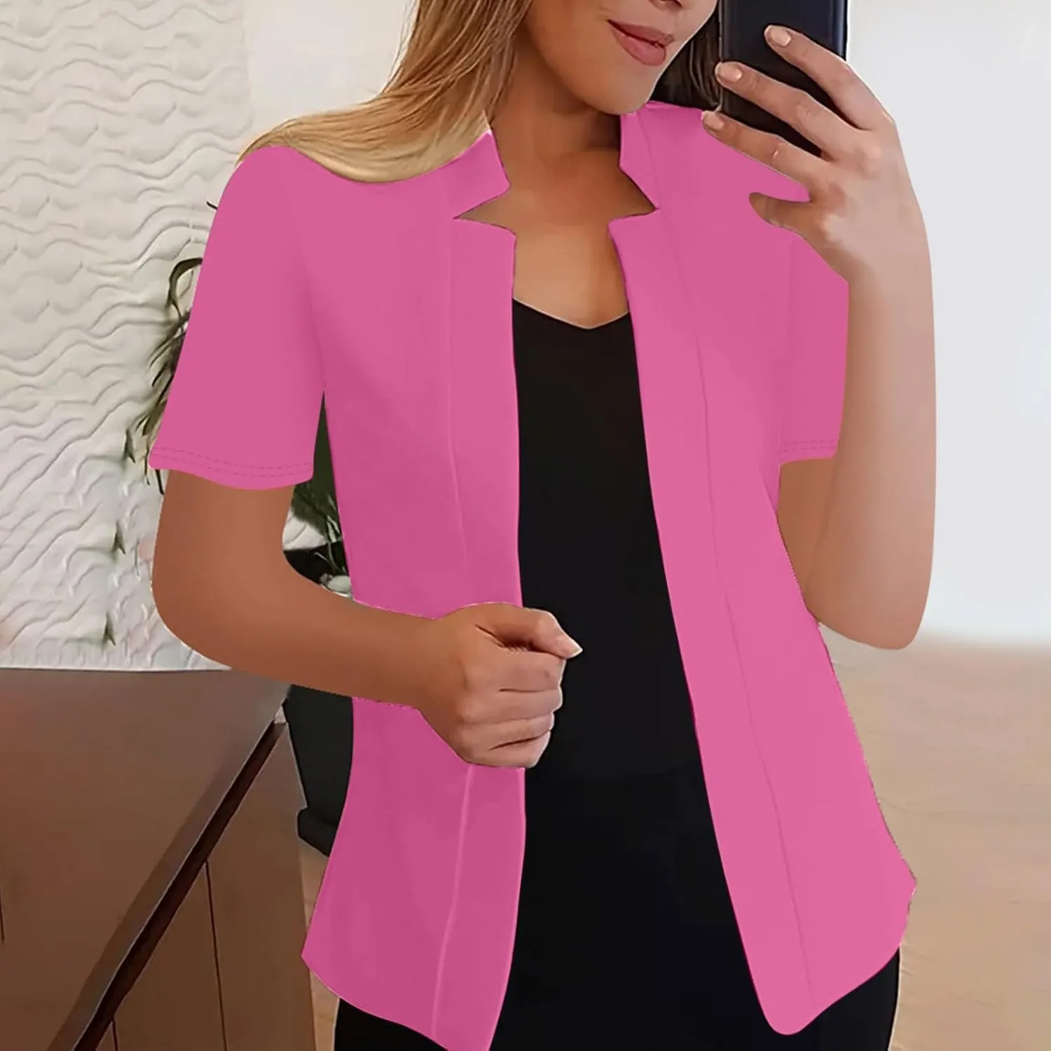 Blazers Jackets for Women 2025 Summer Short Sleeve Business Casual Cardigans Lapel Open Front Work Office Suit Blazer