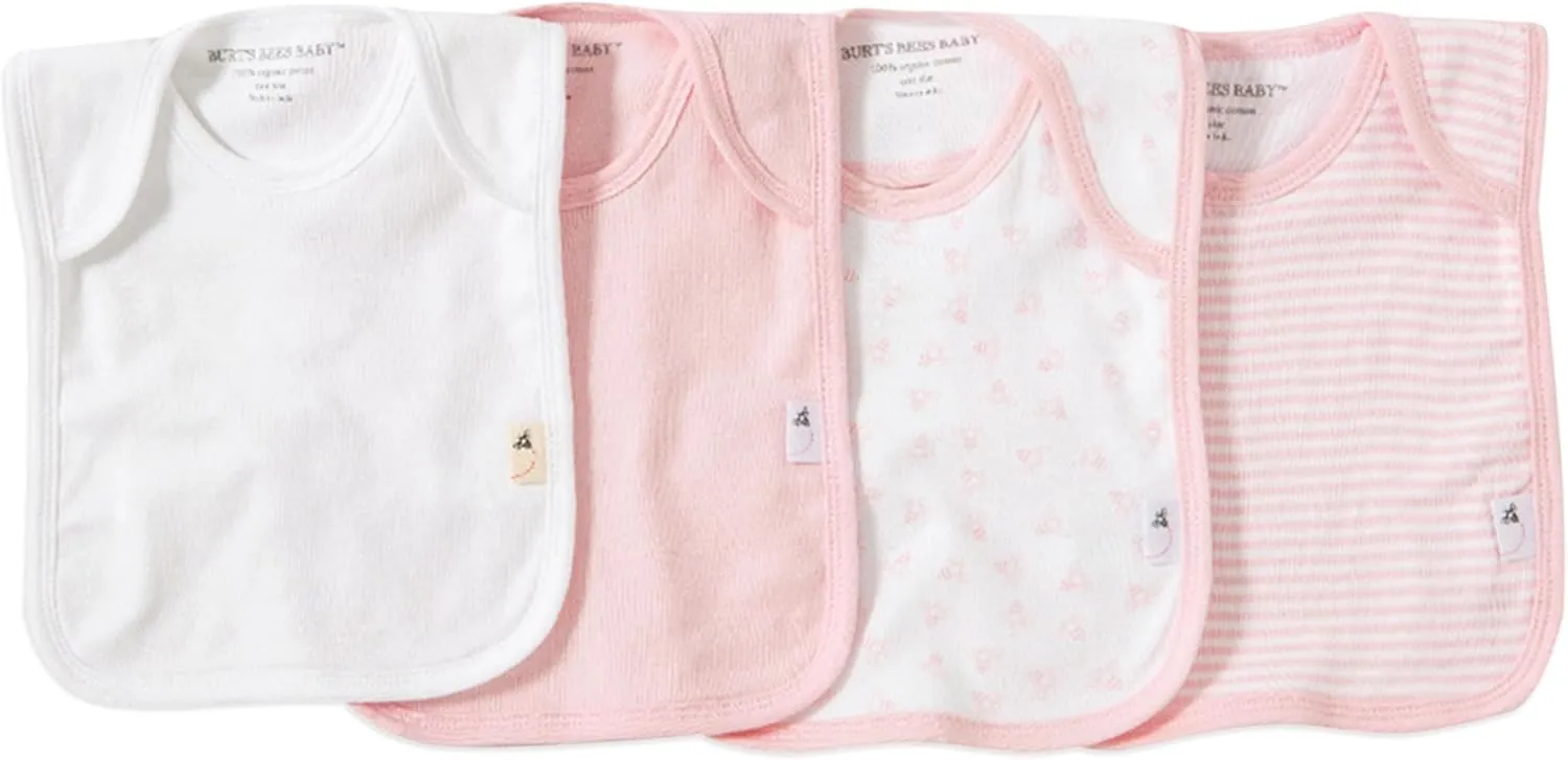 Burt's Bees Baby Infant Pull On Bibs, 100% Organic Cotton Lap Shoulder Style Drool Cloths, Newborn Essentials