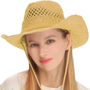 C.C Sun Straw Western Cowboy Hat (Hard Shape) (Paper, Natural)