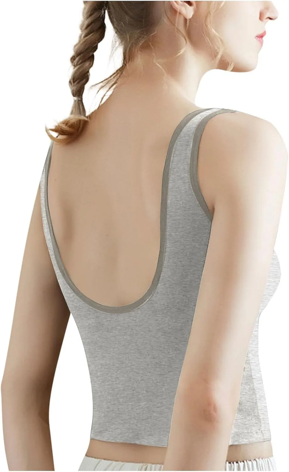 Crop Tank Tops for Women Workout Running Built-in-Bra Tanks Cotton Basic Tees Casual Slim Fit Solid Short Undershirts