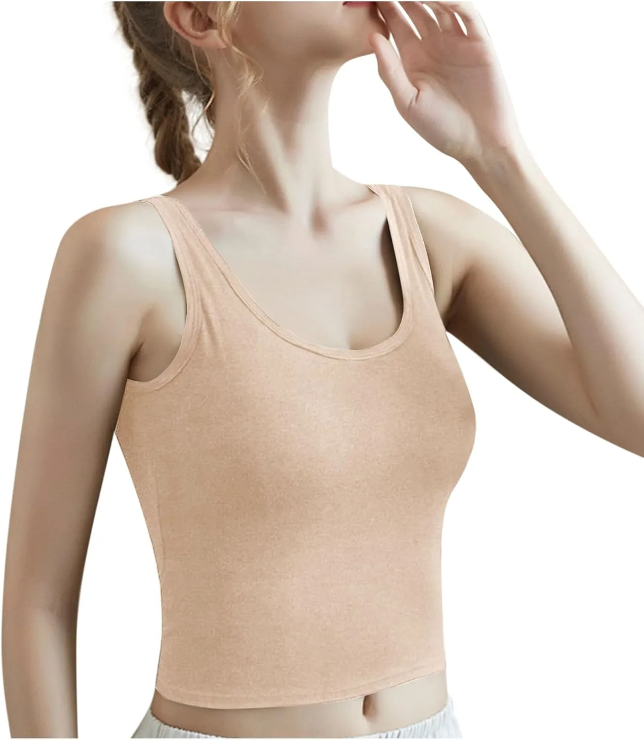 Crop Tank Tops for Women Workout Running Built-in-Bra Tanks Cotton Basic Tees Casual Slim Fit Solid Short Undershirts