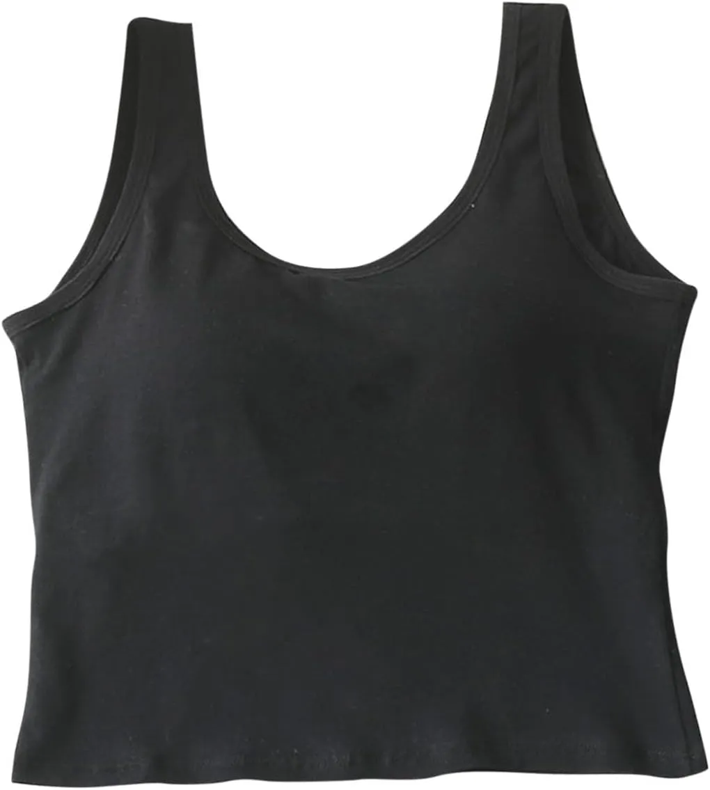 Crop Tank Tops for Women Workout Running Built-in-Bra Tanks Cotton Basic Tees Casual Slim Fit Solid Short Undershirts