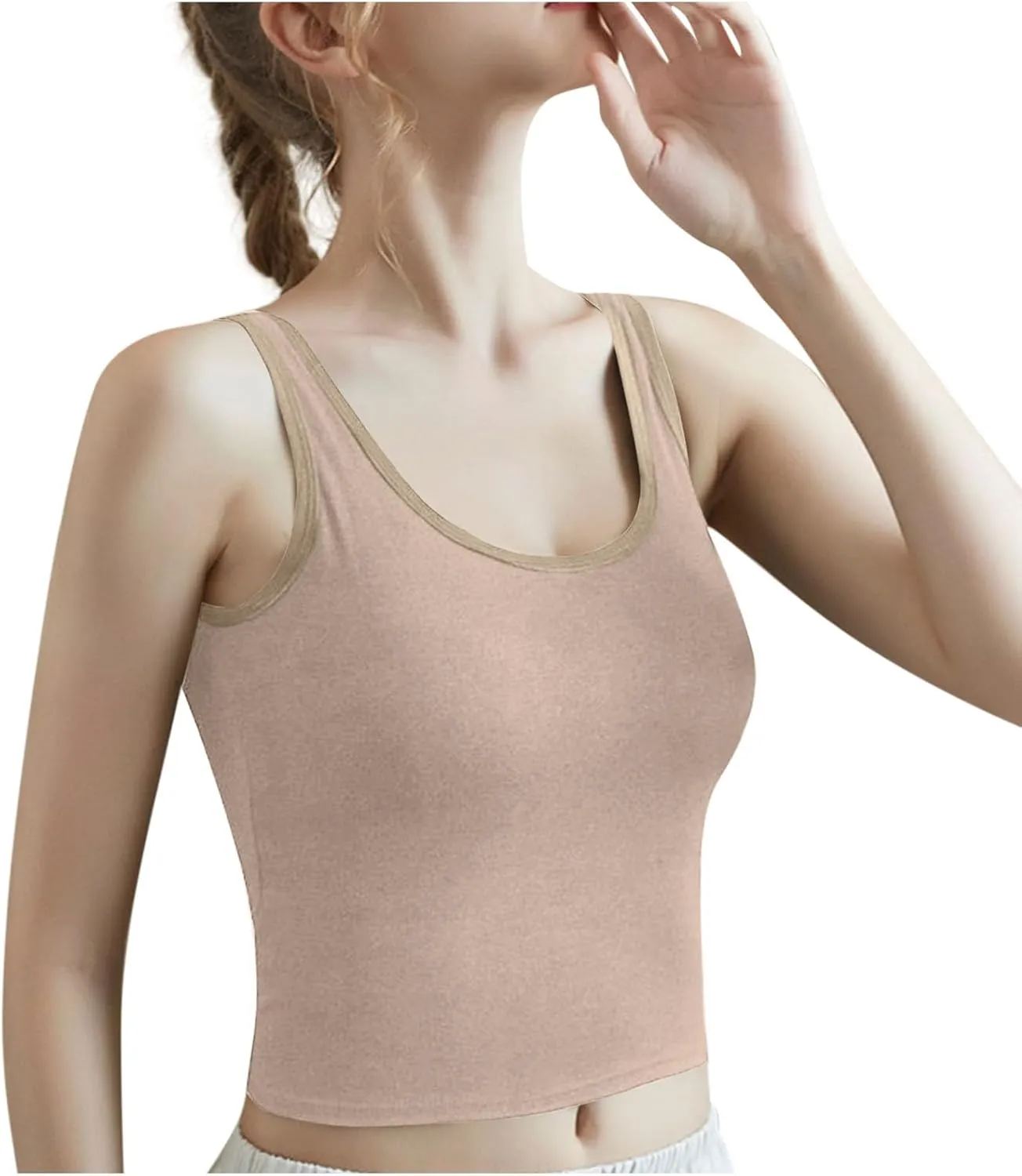 Crop Tank Tops for Women Workout Running Built-in-Bra Tanks Cotton Basic Tees Casual Slim Fit Solid Short Undershirts