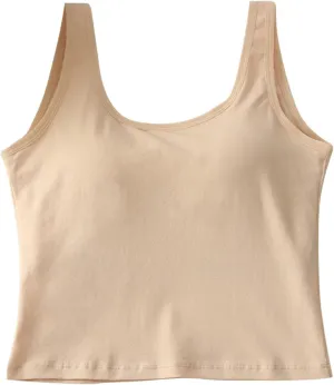 Crop Tank Tops for Women Workout Running Built-in-Bra Tanks Cotton Basic Tees Casual Slim Fit Solid Short Undershirts
