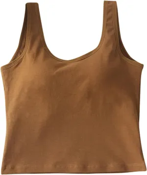 Crop Tank Tops for Women Workout Running Built-in-Bra Tanks Cotton Basic Tees Casual Slim Fit Solid Short Undershirts