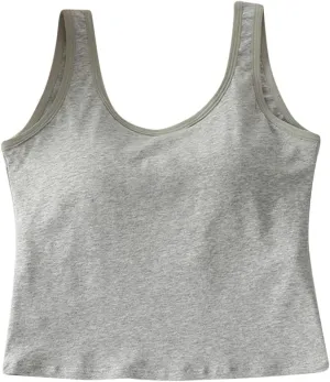 Crop Tank Tops for Women Workout Running Built-in-Bra Tanks Cotton Basic Tees Casual Slim Fit Solid Short Undershirts