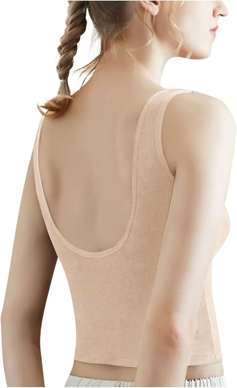 Crop Tank Tops for Women Workout Running Built-in-Bra Tanks Cotton Basic Tees Casual Slim Fit Solid Short Undershirts