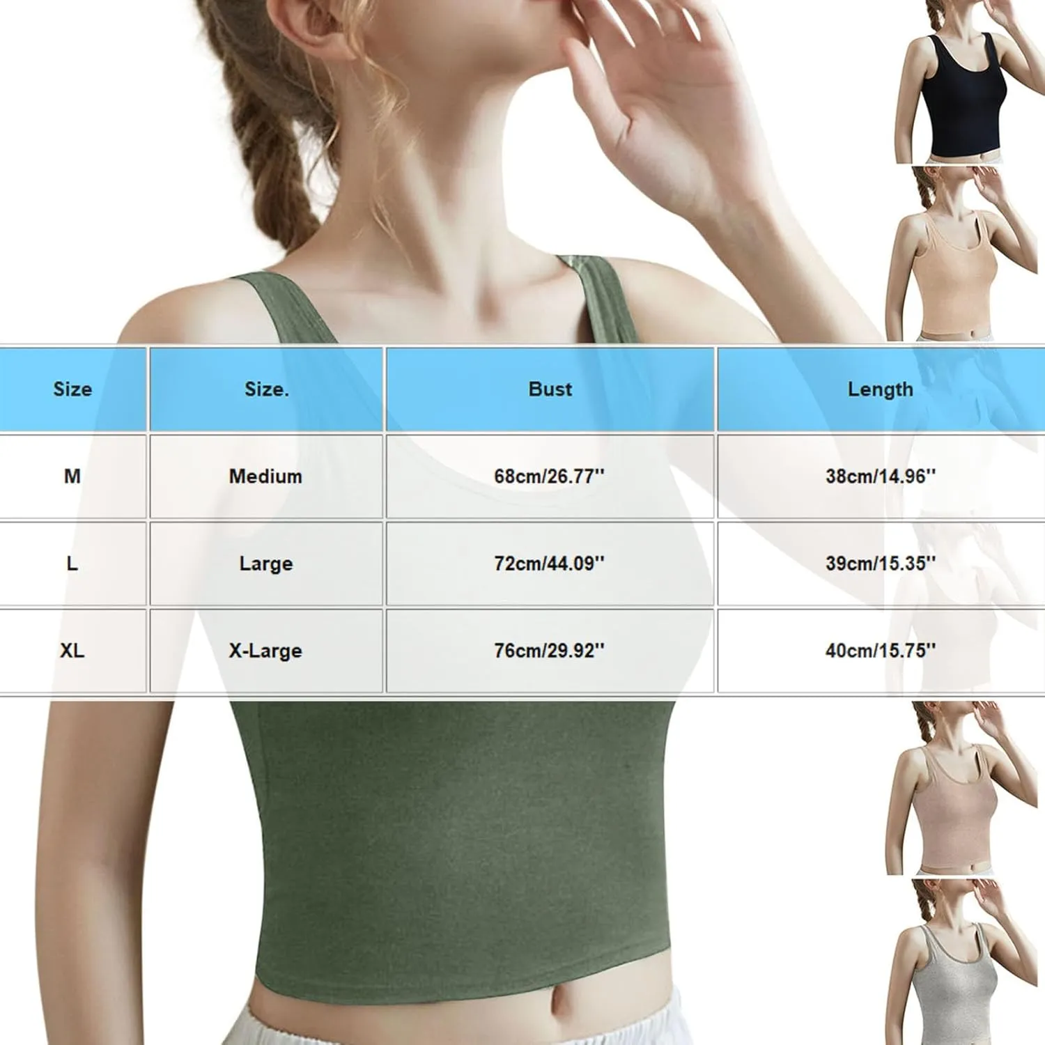 Crop Tank Tops for Women Workout Running Built-in-Bra Tanks Cotton Basic Tees Casual Slim Fit Solid Short Undershirts